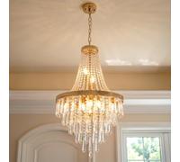 AKMNBDBH Gold Crystal Chandelier 50cm, 7-Light E14 Round Pendant Light | Dimmable K9 Crystal Chandelier Pendant Light for Living Room Dining Room Kitchen Island Foyer Entryway with Adjustable Chain