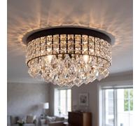 AKMNBDH 39cm Matte Black Semi Flush Mount Ceiling Light Fitting, Modern Drum Crystal Chandelier for Living Room Bedroom Hallway