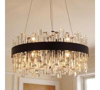 AKMNBDH Matte Black Round Crystal Chandelier 50cm, 12-Light Dimmable K9 Raindrop Crystal Pendant Light, Adjustable Wire Cable Hardwired Ceiling Chandelier for Dining Room, Living Room, Kitchen Island
