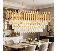 AKMNBDH Modern Gold Crystal Chandelier Luxury Rectangular Hanging Light Fixture for Dining Room Living Room Foyer Kitchen Island W80cm 8 Lights E14