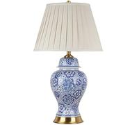 AKNGFO Desk Lamp, New Chinese Style Jingdezhen Blue and White Ceramic Table Lamp, Retro Copper Decorative Lamp in The Living Room and Bedroom Bedside Lamp