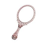 AKOAK 1 Pack Creative Retro Pattern Handle Makeup Mirror Portable Carry-on Lace Mirror Hand-held Mirror Makeup Tool (Champagne)
