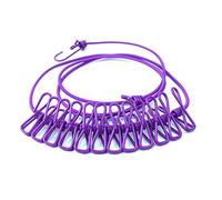 AKOAK 1 Pack Multi-Function Outdoor Home Clothesline Travel Portable Windproof Non-Slip Drying Rope 12 Clip (Purple)