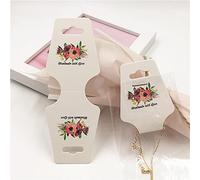 AKOAK 100 Pcs Kraft Paper Necklace Bracelet Earrings Packaging Display Card Retro Flower Pattern"Handmade and Love" Printing Creative Jewelry Display Card (White, 12x4.5cm)