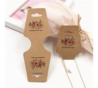 AKOAK 100 Pcs Kraft Paper Necklace Bracelet Earrings Packaging Display Card Retro Flower Pattern"Handmade and Love" Printing Creative Jewelry Display Card (Brown, 12x4.5cm)