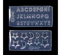 AKOAK 2 Pcs Silicone Nail Carving Mold, Mini A-Z Alphabet Nail Art Mold Charm, Star and Moon Phototherapy Glue Filling MoldN, DIY Handmade Craft Carving Moulds Nail Decor Tool