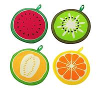 AKOAK Cartoon Fruit Pattern Towel, Hanging, Microfiber Soft Comfortable Round Printed Hand Towel, Children's Adult Bathroom Kitchen Daily Absorbent Towel, Pack of 4