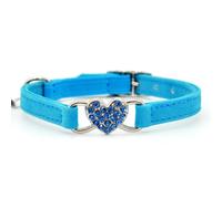 AKOAK Diamond Cat Collar, Adjustable Mini Collar, Sparkling Crystal Heart Shaped Ornament and Bell, Safe Quick Release Strap (Neck Circumference 8 "-10") (Blue)