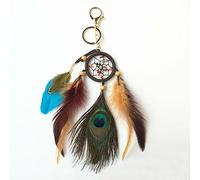 AKOAK Fashion Boho Handmade Natural Peacock Feather Dreamcatcher Keychain Car Purse Bag Keychain