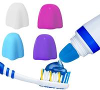 AKOAK Self-Closing Toothpaste Cap, 4 Pack - Silicone Toothpaste Squeeze Cap for Adults & Kids - Prevents Mess & Waste - White, Blue, Pink, Purple