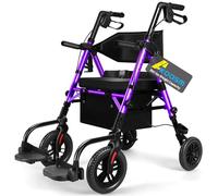 Akoasm Folding Rollator with Wheels for Seniors with Seat, Lightweight 2 in 1 Rollator with Wheels and Wheelchair for Adults, Transport Chair with Brakes, Adjustable Seat And Handle, Capacid