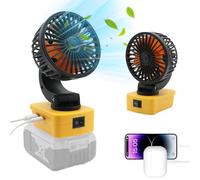 Akocire Compatible with Dewalt 18V Battery Portable Fan, Cordless Work Fan with USB & Type-C Charging Ports and Low Voltage Protection for Indoor Outdoor Camping Travel