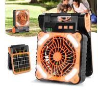 AKOFIC 10400mAh Solar Fan, Camping Fan with Solar Panel, Portable Rechargeable Battery Powered Fan with LED Lantern, 4 Speeds Foldable Silent Tent Fan for Picnic, Barbecue, Fishing, Travel