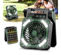 AKOFIC 10400mAh Solar Fan, Camping Fan with Solar Panel, Portable Rechargeable Battery Powered Fan with LED Lantern, 4 Speeds Foldable Silent Tent Fan for Picnic, Barbecue, Fishing, Travel