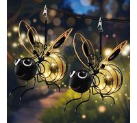 AKOFIC 2 Pack Hanging Bee Solar Lights - Clip-on Waterproof Solar Garden Lights with Springs, Outside Led Lantern Solar Powered Decorations for Patio Balcony Gazebo