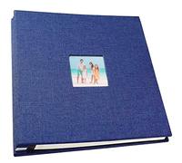 AKOFIC Self Adhesive Photo Album, 28 * 27 cm Linen Cover Large Magnetic Scrapbook Album, 40 Double-Sided Pages DIY Anniversary Memory Book with a Window for 4x6 in or 8x10 in Pictures (Blue)