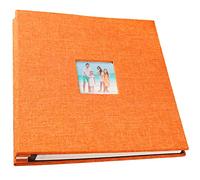AKOFIC Self Adhesive Photo Album, 28 * 27 cm Linen Cover Large Magnetic Scrapbook Album, 40 Double-Sided Pages DIY Anniversary Memory Book with a Window for 4x6 in or 8x10 in Pictures (Orange)