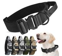 AKOFIC Tactical Dog Collar, Soft Padded Dog Collar with Handle and Heavy Duty Metal Buckle, Thick Wide Strong Pet Collars for Small Medium and Large Dogs Training (Black, L)
