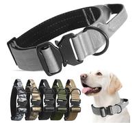 AKOFIC Tactical Dog Collar, Soft Padded Dog Collar with Handle and Heavy Duty Metal Buckle, Thick Wide Strong Pet Collars for Small Medium and Large Dogs Training (Gray, M)