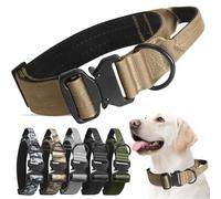 AKOFIC Tactical Dog Collar, Soft Padded Dog Collar with Handle and Heavy Duty Metal Buckle, Thick Wide Strong Pet Collars for Small Medium and Large Dogs Training (Khaki, L)