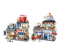 AKOGD Street View Architecture Building Blocks Set, 2 in 1 Japanese Shop Modular House Kit, Mini Blocks Construction Toy for Kids (#1)