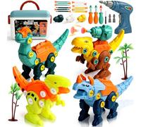 Akokie Dinosaur Toys for Boys Girls Kids Toys for 3 Year Old Boys with Storage Box Electric Drill Construction Take Apart Dinosaur Toy Pretend Gifts for 3 4 5 6 Year Old Boy Girls