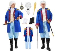 Akokvlar Mens Founding Father George Washington Costume Hamilton Colonial Outfit Set (Blue, Small)