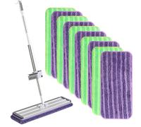 AKOLAFE 10 Pack Flash Mop Refill Pads 30x14cm Velcro Spray Mop Replacement Pads Reusable for Spray Mops, Washable Reveal Mops, (Purple + Green)