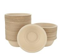 AKOLAFE 100Pack Sugarcane Fiber Bowls, 12oz/350ml, Brown, Modern Style, Disposable, Microwave & Freezer Safe, Ideal for Parties, Picnics, Weddings, Restaurants