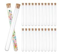 AKOLAFE 100Pcs Test Tube 20ml Plastic Test Tubes with Lids Clear Sealing Storage Test Tube Vase with Cork Caps for Liquids Flowers Seeds Sweets, DIY Craft Spices, 15x150 mm