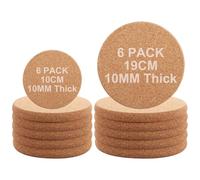 AKOLAFE 12 Pack Cork Placemats and Coasters, Round Cork Mat Trivet 2 Size Table Mats for Kitchen Table, Coffee, Tea, Kettles, Pots, Hot Pans, and Plants 19cm+10cm Diameter