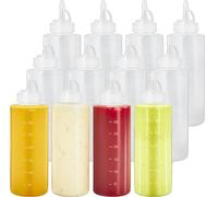 AKOLAFE 12PCS 12oz Plastic Squeeze Bottle with Nozzle for Sauce, Squirt Condiment Container with Caps