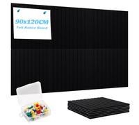 AKOLAFE 12PCS Felt Notice Board Tiles Large 30x30cm Notice Boards for Office Black Pinboard Display Wall Tiles with 60 Push Pins, Self Adhesive Bulletin Pin Boards for Offices Home and Schools