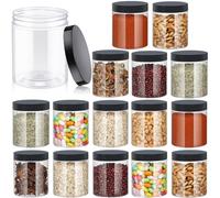 AKOLAFE 16 PCS Plastic Jars with Lids, 500ML Food Storage Jars, Clear Plastic Jam Jars with Screw Lids, Round Craft Storage Jars, Clear Grain Storage Container for Dry Food and Liquids