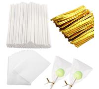 AKOLAFE 1800 Cake Pop Sticks and Bags and Ties, 10cmx3.5mm Lolly Pop Sticks 10cm Paper Lollipop Sticks Round Paper Rods for Making Lollipops Candies, White