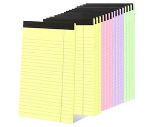 AKOLAFE 20 Pack A5 Legal Pad Tear Away Note Pads 50 Sheets Per Ruled Refill Pad Colored Writing Pads 80gsm Lined Paper Notebook A5 Portable Notepad Draftbook for Study and Work, 4 Colours