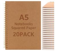 AKOLAFE 20 Pack A5 Notebook 120 Pages/ 60 Sheets Grid Spiral Notebook Kraft Cover Notebooks A5 Spiral Bound Notepad Squared for School, Study, Office Use,(Gold Spiral Coil)