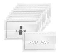 AKOLAFE 200 Pcs Name Badges with Clip and Pin, Name Badges for Work Clear Plastic Badge Holders ID Card Badge Holder for Company, School, Corporate Conference Events, 9x5.5cm