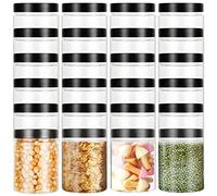 AKOLAFE 24PCS Plastic Jars 250ml Clear Storage Jars with Lids, Clear Jam Jars Small Plastic Jars with Black Screw Lids, Round Craft Storage Jars with Lables for Crafts, Cosmetic and Kitchen Storage