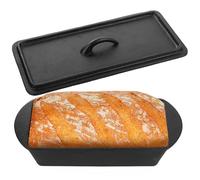 AKOLAFE 2LB Loaf Tin 900g Loaf Tins for Baking, Cast Iron Bread Tin Large Bread Tins with Lid Non Stick Cake Baking Pan for Breads Meat Veg Meatloaf, Black