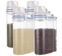 AKOLAFE 4 Pack Flour Container 5LB Pantry Food Storage Containers with Lids Airtight & Measuring Cup Small Air Tight Rice Holder Bin Plastic Cereal Grain Dispenser Kitchen for Sugar Dry Goods Pet Food