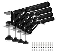 AKOLAFE 4 Pcs Desktop Extension Bracket 25cm Folding Shelf Brackets with C Clamp, Heavy Duty Hinges with Desk Clamp Foldable 90° Right Angle for Table Shelf, Black