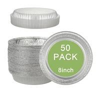 AKOLAFE 50PCS Tin Foil Trays With Lids, Large Round 8 Inch, 1000ML Aluminium Food Containers Disposable for Air Fryer, Oven, BBQ, Baking, Party