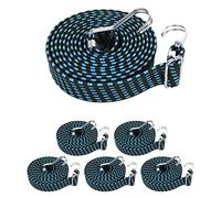 AKOLAFE 6PCS Bungee Cords with Hooks 3M Long Heavy Duty Bungee Straps Adjustable Bungee Cords 4MM Thick Flat Bungee Straps with Hooks Bungee Rope for Car, Van and Bike, Blue