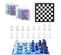 AKOLAFE Chess Board Resin Mould with 16 Piece Full Size 3D Chess Checkers and 3 Colours Shell Paper Silicone Moulds Set for Epoxy Resin Casting