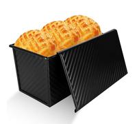 AKOLAFE Loaf Tin with Lid 1lb(450g) Bread Loaf Tin Non Stick Pullman Loaf Pan with Slide Cover, Steel Toast Bread Pan Bread Tins for Baking Bread, Black, 20X12X11CM, ALUK-LOAFPAN-1-BLACK