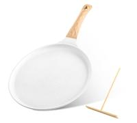 AKOLAFE Pancake Pan Non Stick Crepe Pan 24cm Cast Aluminium Tawa Roti Dosa Pans White Pancake Flat Skillet with Handle, Egg Frying Pans Induction Hobs Compatible, PFOA Free
