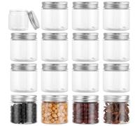 AKOLAFE Set of 16 Storage Jars with Lid 60ml Storage Jars with Lid Airtight Transparent Plastic Jars with Lid BPA-Free Storage Jar for Spices, Cereal, Sweets, Jam