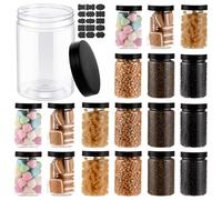 AKOLAFE Set of 20 Storage Jars, 300 ml, Airtight Plastic Jars with Lid, BPA-Free Storage Jars, Transparent Containers, Plastic Storage Jars, Round for Spice, Cereal, Sweets, Jam