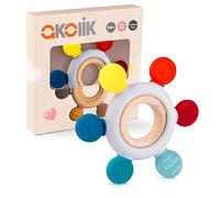 akolik Teething Toys for Baby, Baby teether, Silicone Teething for Babies 0-6 6-12 Months, BPA-Free with Wooden Ring Silicone Chewable Teether (Rudder D)
